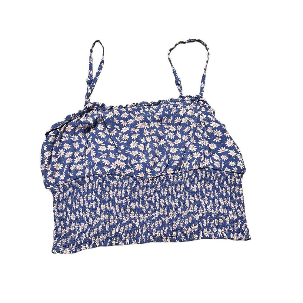 American Eagle Blue Floral Crop Top Cami Smocked Waist Size Medium